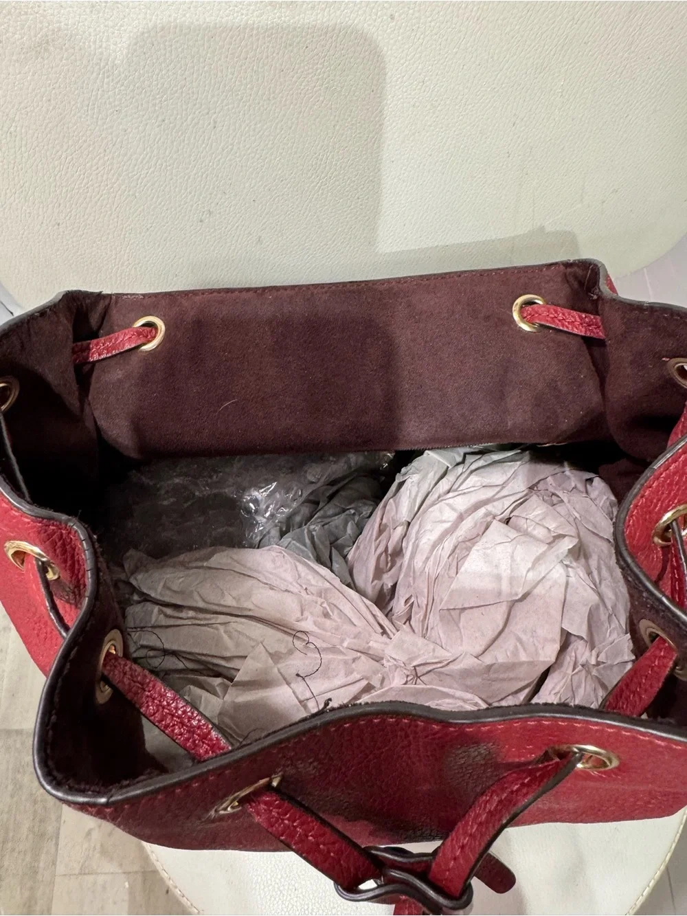 Coach kelo Burgundy Pebbled Leather Backpack with Gold Hardware